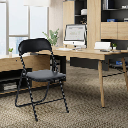 Lot de 4 Chaises Pliantes Noires en Coussin de siège en PU et pieds en métal Style Industriel