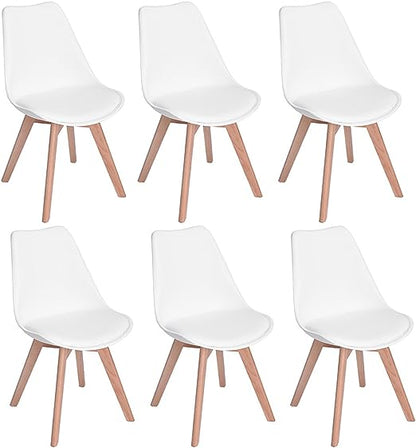 Lot de 6 chaises Scandinaves au design contemporain pour cuisine avec pieds en bois de chêne - Blanc