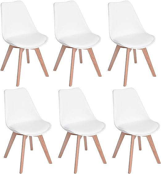 Lot de 6 chaises Scandinaves au design contemporain pour cuisine avec pieds en bois de chêne - Blanc