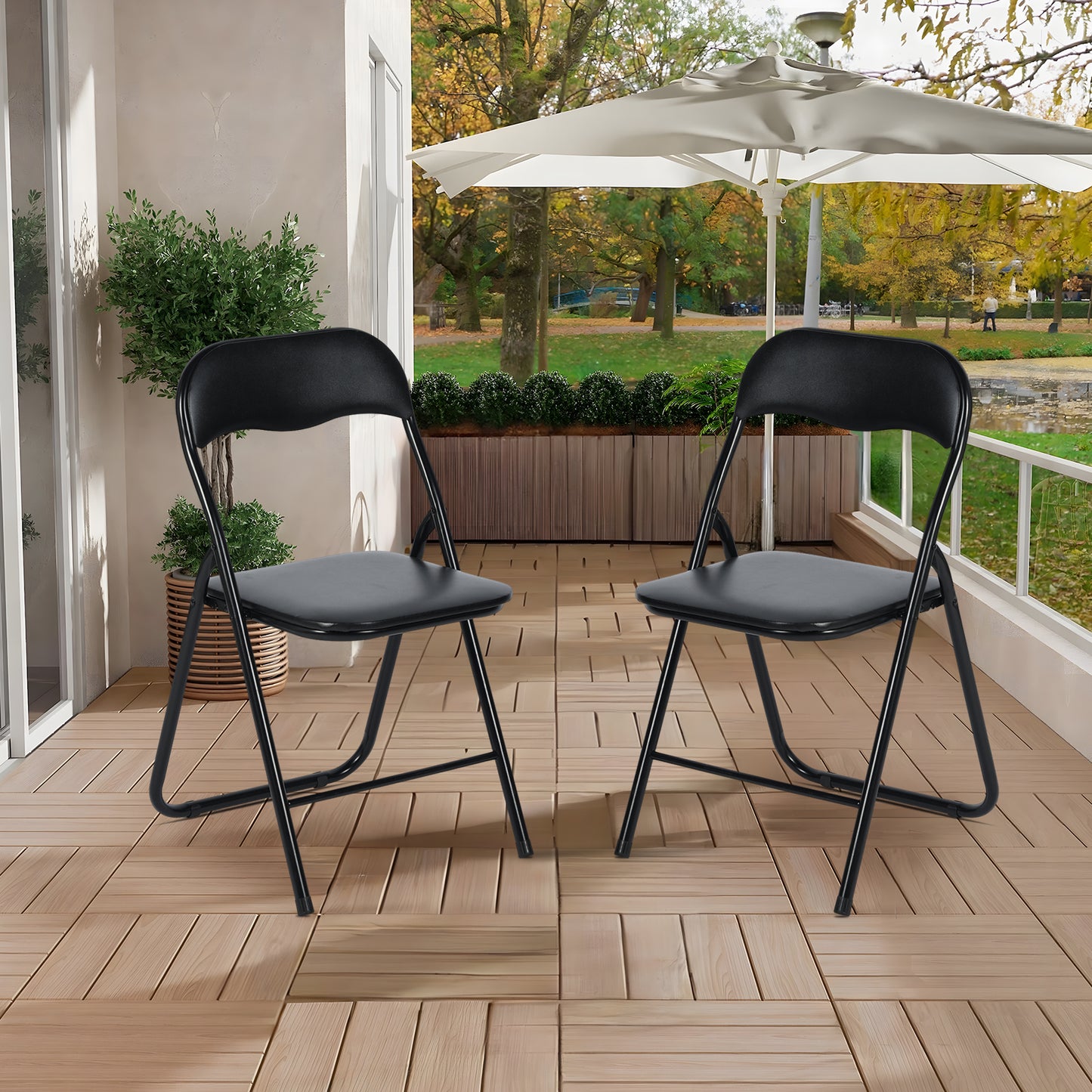 Lot de 4 Chaises Pliantes Noires en Coussin de siège en PU et pieds en métal Style Industriel