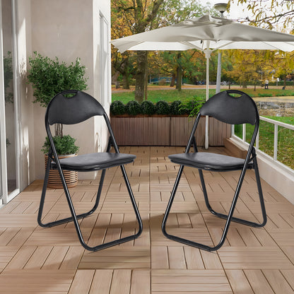 Lot de 2 Chaises Pliantes Noires en Coussin de siège en PU et pieds en métal Style Classique