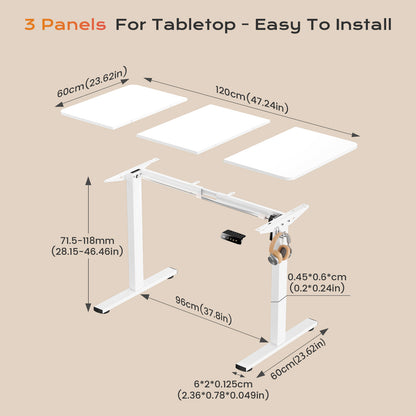 Bureau Assis Debout Électrique, Bureau Reglable en Hauteur Electrique avec Port de Charge USB et Fonctions Mémoires Bureau Gaming Assis Debout Bureau Blanc, 120x60 CM