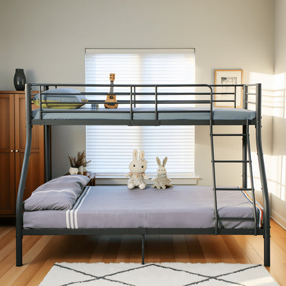 Lits Superposés en Métal avec Échelle - Noir, Lit Double Superposé pour Adultes, Cadre Métallique Robuste et Design Moderne