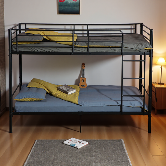 Lits Superposés de Style Industriel avec Échelle - Noir, Lit Double Superposé pour Adultes, Design Moderne