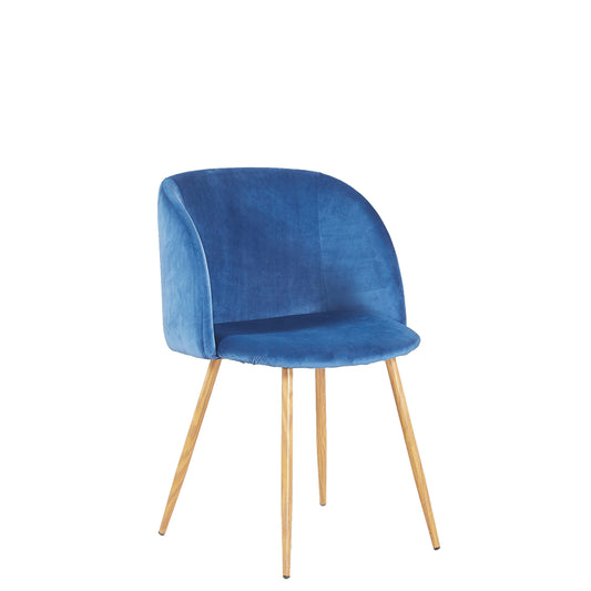 Chaise Rétro en Velours Bleu avec Pieds en Métal Décor Bois, Fauteuil Scandinave pour Salle à Manger