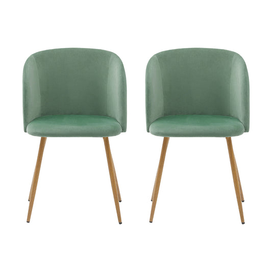 Lot de 2 Chaises Rétro en Velours Vert avec Pieds en Métal-Fauteuil pour Salle à Manger