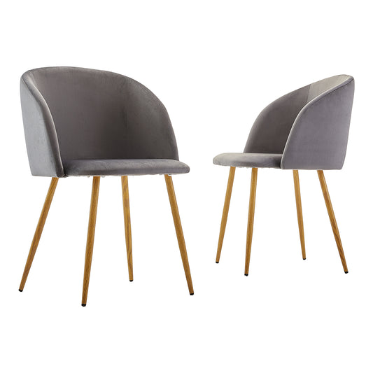 Lot de 2 Chaises Rétro en Velours Gris avec Pieds en Métal-Fauteuil pour Salle à Manger