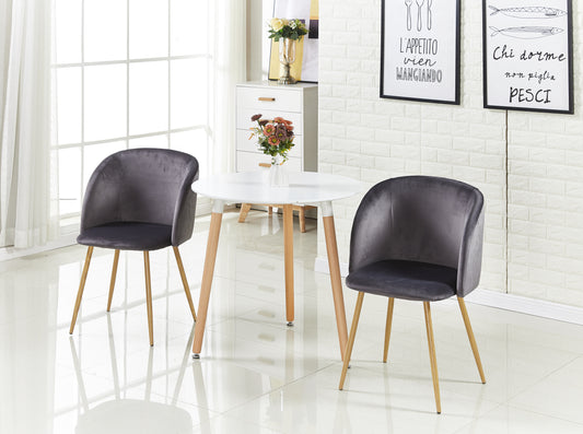 Ensemble de Table et Chaises Style Scandinave - Table Blanche avec 2 Fauteuils en Velours Gris, Dimensions 47x52x82cm