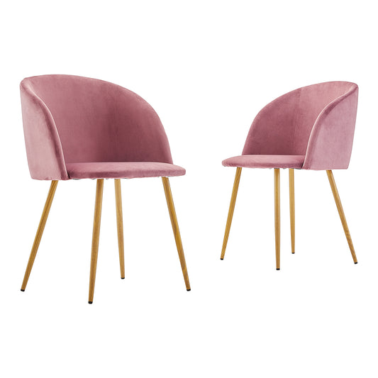 Lot de 2 Chaises Rétro en Velours Rose avec Pieds en Métal-Fauteuil pour Salle à Manger