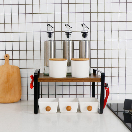 Étagère de rangement à un seul niveau avec 4 crochets en fer, étagère compacte et durable, 30 x 20 x 18 cm - Marron