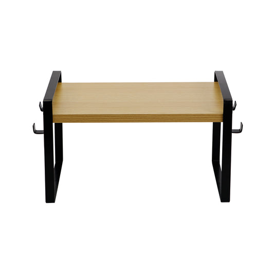 Étagère de rangement à un seul niveau avec 4 crochets en fer, étagère compacte et durable, 30 x 20 x 18 cm - Couleur bois