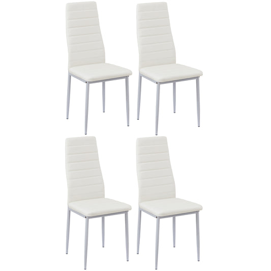 Lot de 4 Chaises Salle à Manger, Blanc, Pieds en Métal