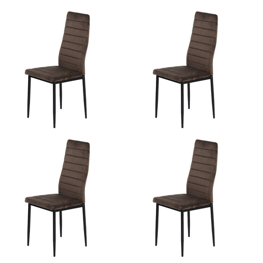 Lot de 4 Chaises de salle à manger en velours, Pieds en Métal, Marron