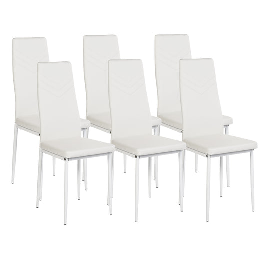 Lot de 6 Chaise de cuisine moderne avec pieds en métal-Blanc