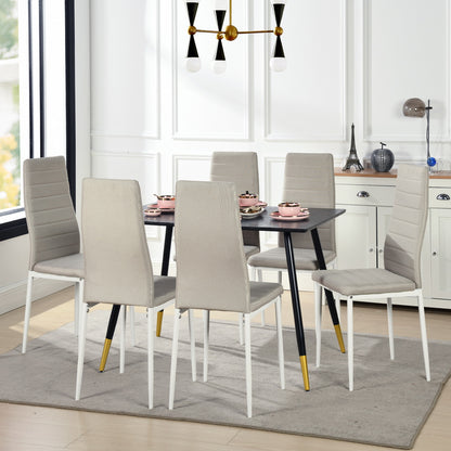 Lot de 6 chaises de salle à manger, de cuisine, confortables et rembourrées, avec siège en tissu, dossier, pieds en métal, beige