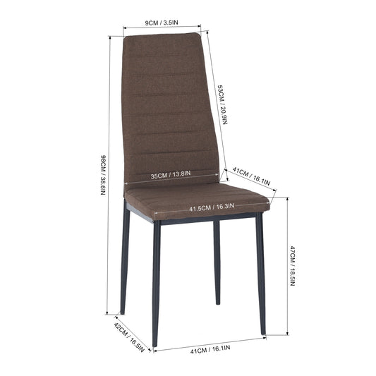 Lot de 6 chaises de salle à manger, de cuisine, confortables et rembourrées, avec siège en tissu, dossier, pieds en métal, marron