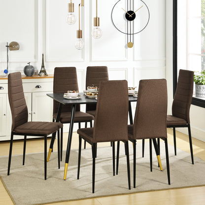 Lot de 6 chaises de salle à manger, de cuisine, confortables et rembourrées, avec siège en tissu, dossier, pieds en métal, marron