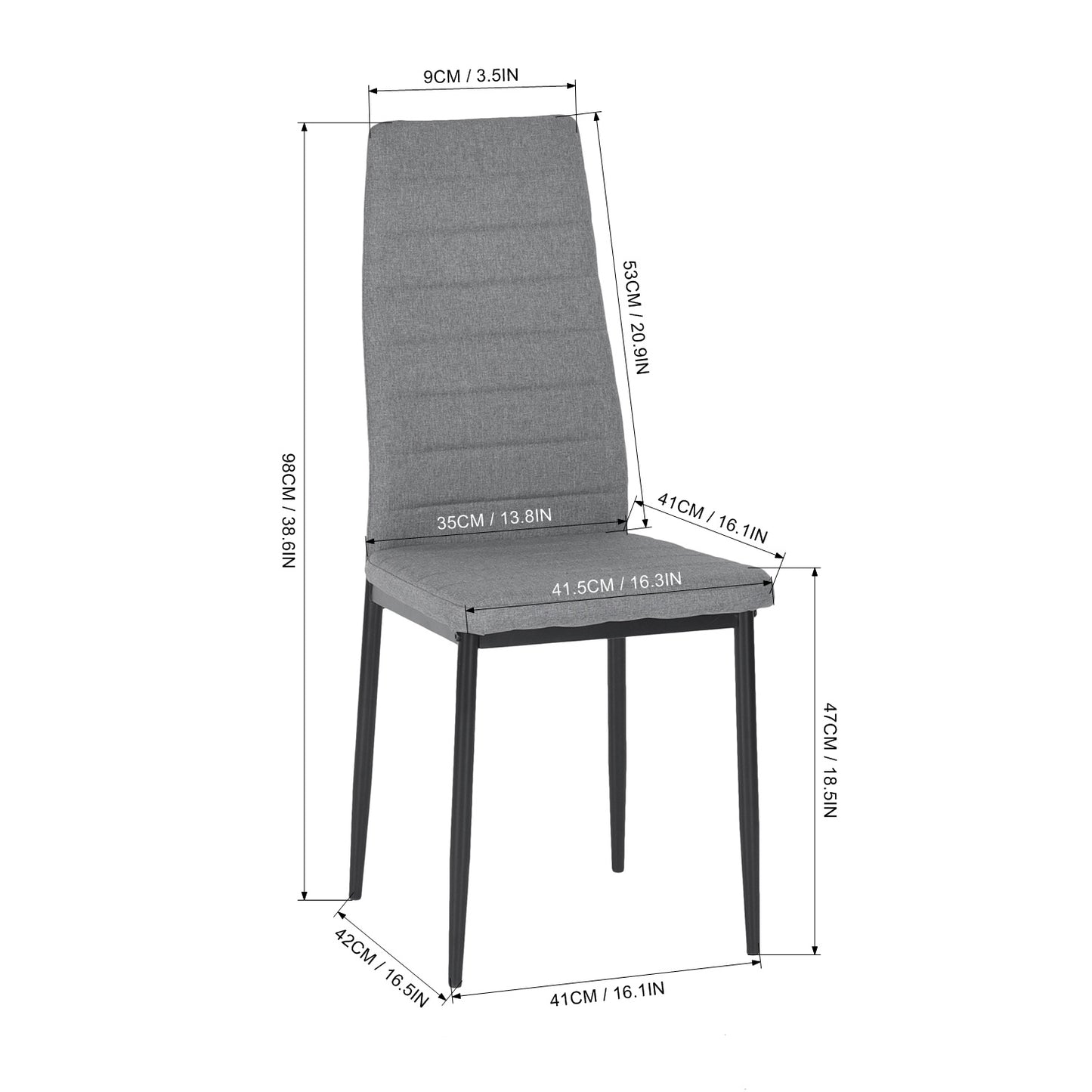 Lot de 6 chaises de salle à manger, de cuisine, confortables et rembourrées, avec siège en tissu, dossier, pieds en métal, gris