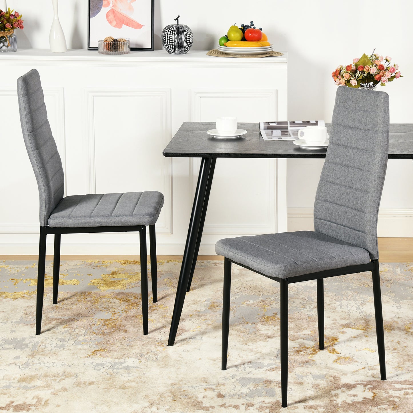 Lot de 6 chaises de salle à manger, de cuisine, confortables et rembourrées, avec siège en tissu, dossier, pieds en métal, gris