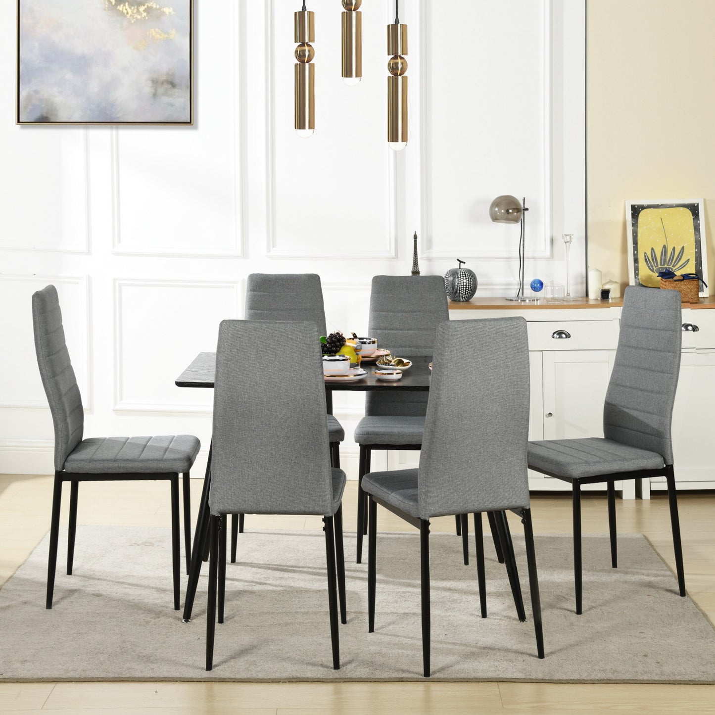 Lot de 6 chaises de salle à manger, de cuisine, confortables et rembourrées, avec siège en tissu, dossier, pieds en métal, gris