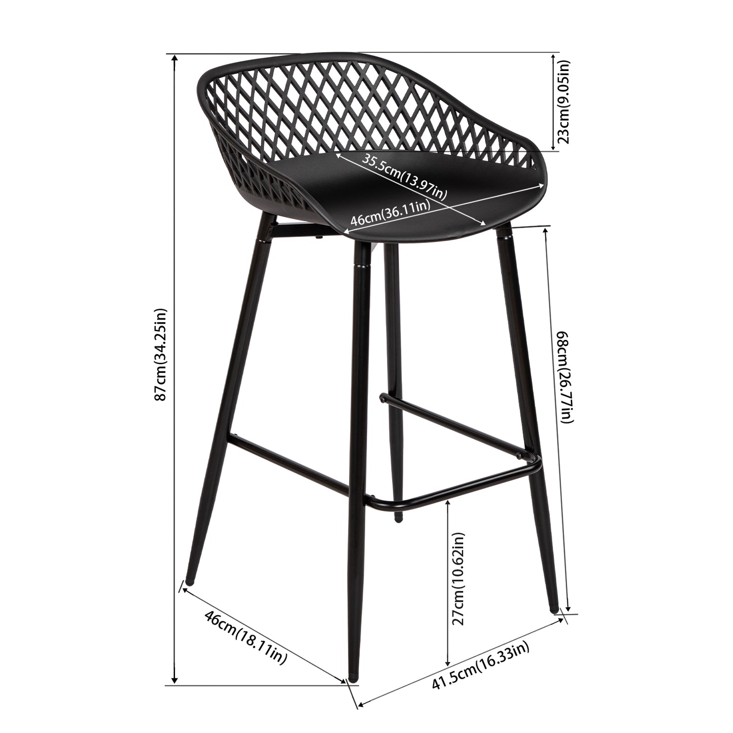 Lot de 4 Tabourets de Bar avec Dossier, Ergonomiques et Réglables en Hauteur pour Cuisine, Restaurant, Comptoir - Noir