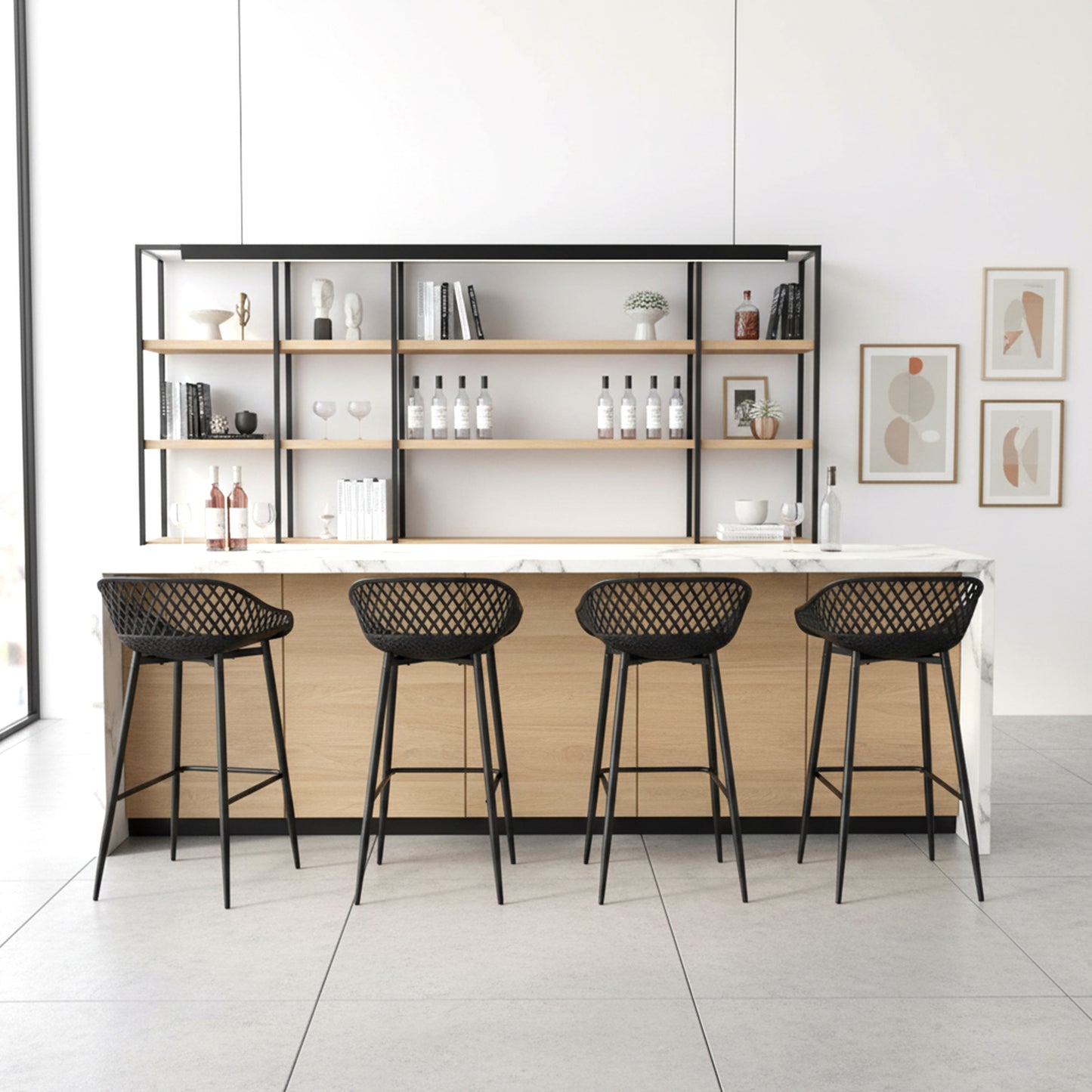 Lot de 4 Tabourets de Bar avec Dossier, Ergonomiques et Réglables en Hauteur pour Cuisine, Restaurant, Comptoir - Noir