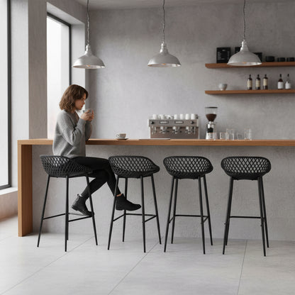 Lot de 4 Tabourets de Bar avec Dossier, Ergonomiques et Réglables en Hauteur pour Cuisine, Restaurant, Comptoir - Noir