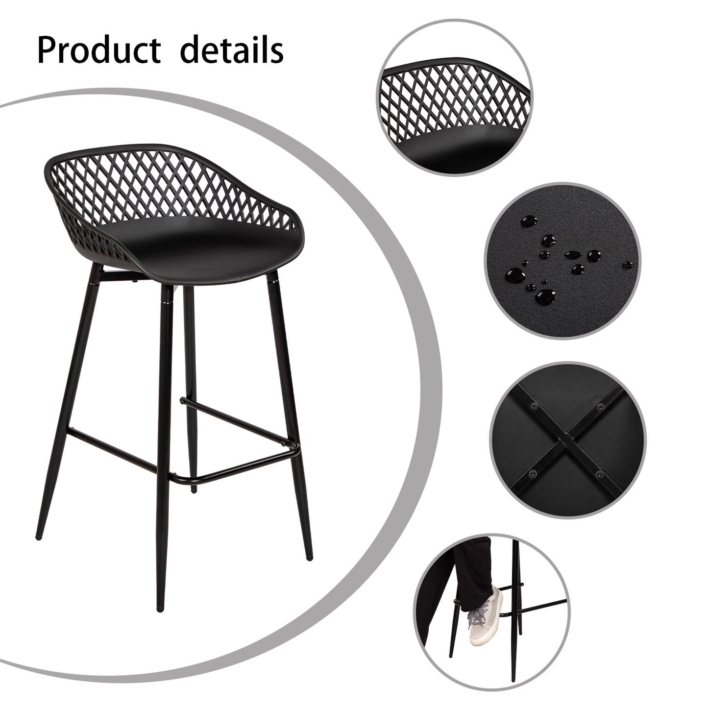 Lot de 4 Tabourets de Bar avec Dossier, Ergonomiques et Réglables en Hauteur pour Cuisine, Restaurant, Comptoir - Noir
