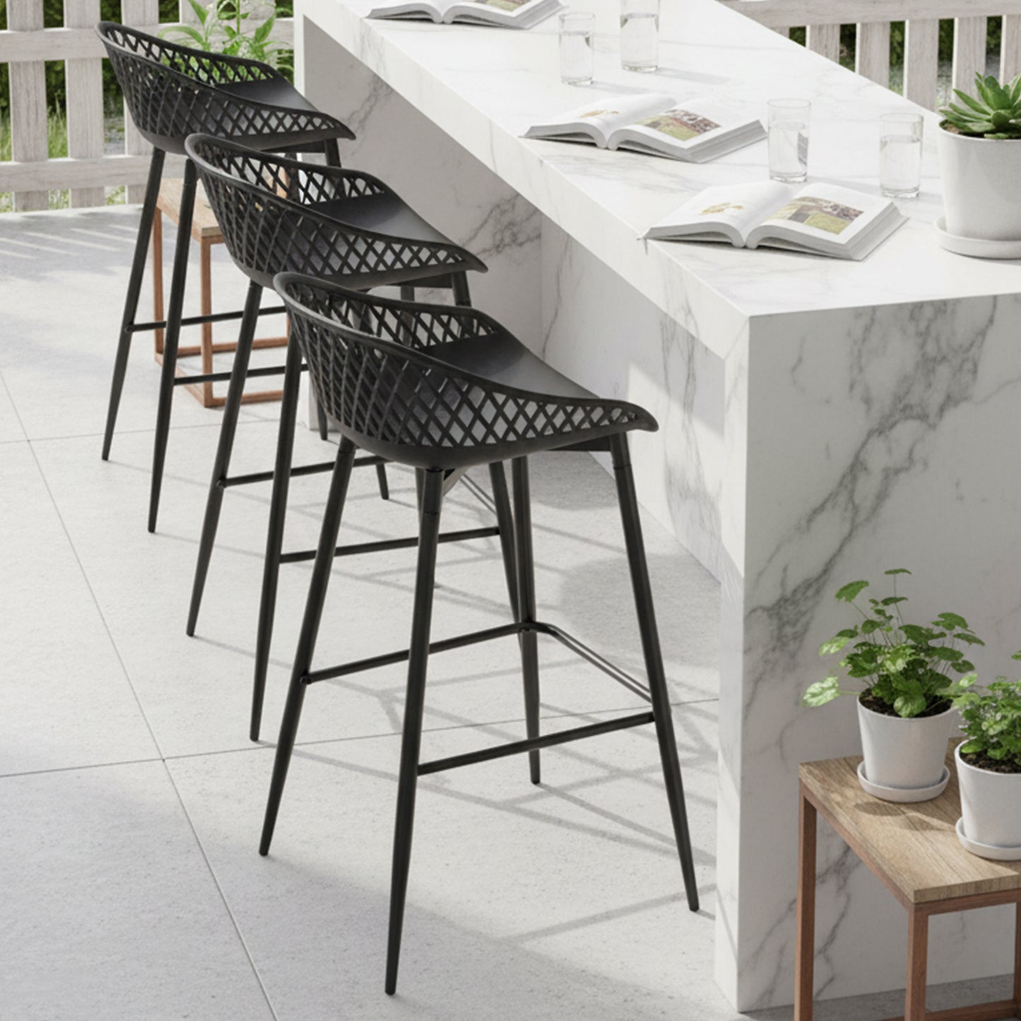 Lot de 4 Tabourets de Bar avec Dossier, Ergonomiques et Réglables en Hauteur pour Cuisine, Restaurant, Comptoir - Noir