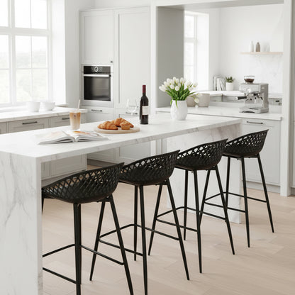 Lot de 4 Tabourets de Bar avec Dossier, Ergonomiques et Réglables en Hauteur pour Cuisine, Restaurant, Comptoir - Noir