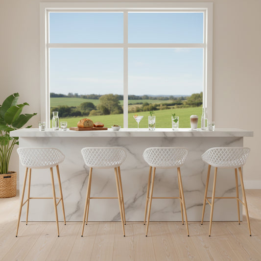 Lot de 4 Tabourets de Bar avec Dossier, Ergonomiques et Réglables en Hauteur pour Cuisine, Restaurant, Comptoir - Blanc