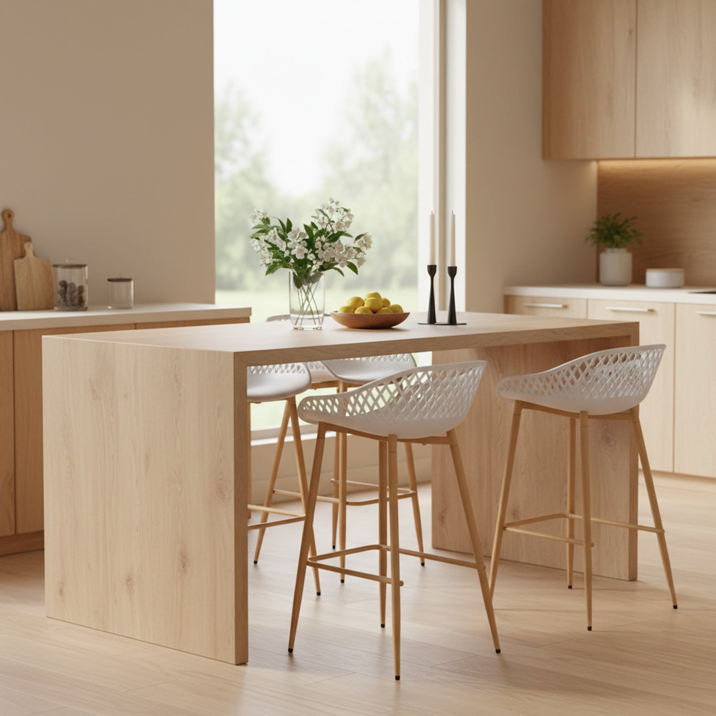 Lot de 4 Tabourets de Bar avec Dossier, Ergonomiques et Réglables en Hauteur pour Cuisine, Restaurant, Comptoir - Blanc