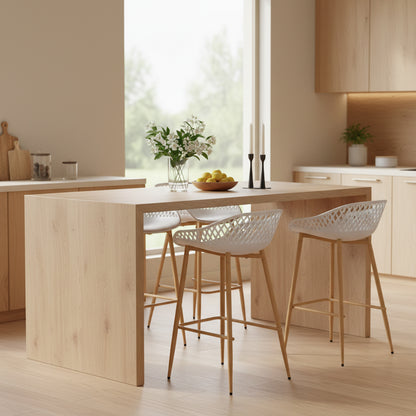 Lot de 4 Tabourets de Bar avec Dossier, Ergonomiques et Réglables en Hauteur pour Cuisine, Restaurant, Comptoir - Blanc