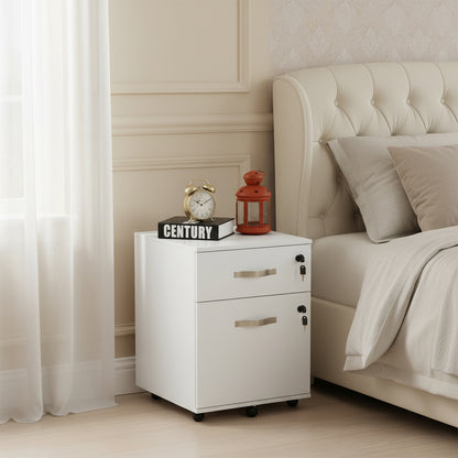 Caisson à roulettes verrouillable avec 2 tiroirs, 5 roulettes et barres de suspension réglables pour dossiers A4 et lettres