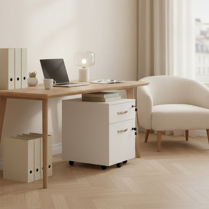 Caisson à roulettes verrouillable avec 2 tiroirs, 5 roulettes et barres de suspension réglables pour dossiers A4 et lettres