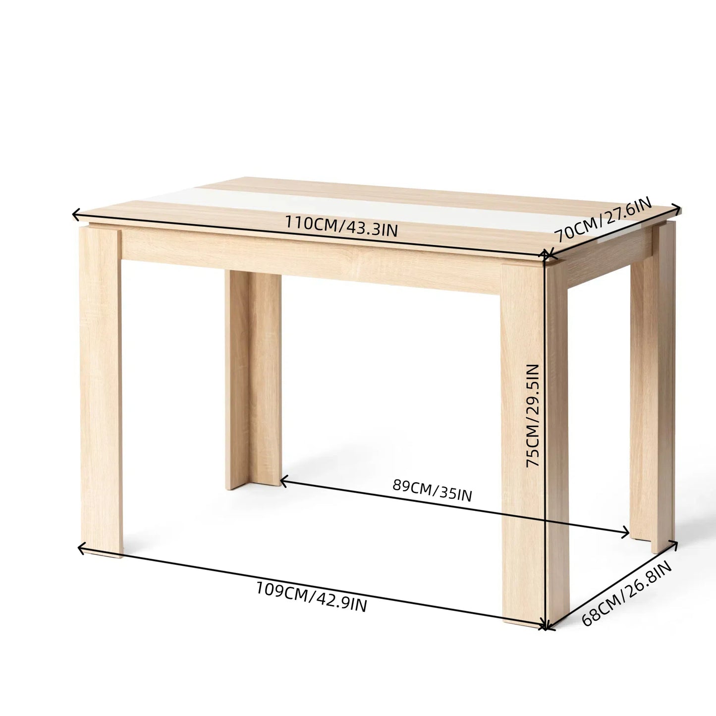 Table de Salle à Manger Rectangle 4 à 6 Personnes, Adaptée à la Cuisine, Manger, Salon et au Bureau, 110 x 70 x 75 cm--Couleur Chêne+Blanc