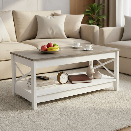 Table de salon, table basse style campagnard, table de salon avec espace de rangement, table basse vintage