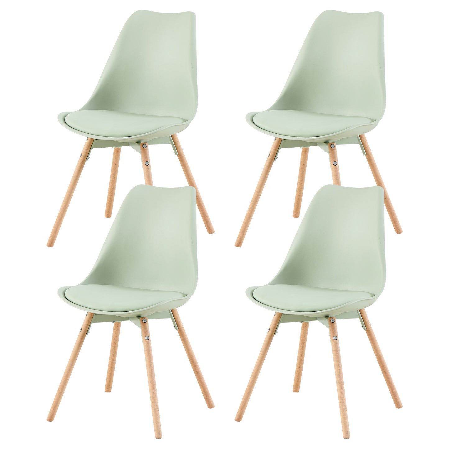 Lot de 4 chaises de salle à manger rembourrées avec bois massif Assise Dossier pour salle à manger, salon, chambre à coucher, salle de conférence, vert crème glacée