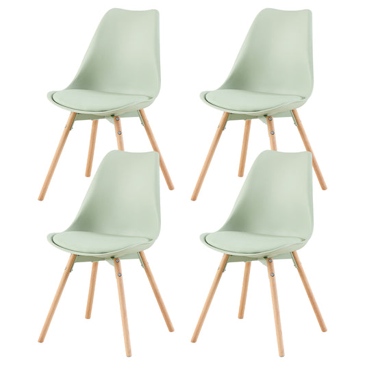 Lot de 4 chaises de salle à manger rembourrées avec bois massif Assise Dossier pour salle à manger, salon, chambre à coucher, salle de conférence, vert crème glacée