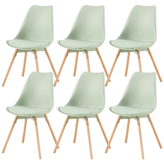 Lot de 6 chaises de salle à manger rembourrées avec bois massif Assise Dossier pour salle à manger, salon, chambre à coucher, salle de conférence, vert crème glacée