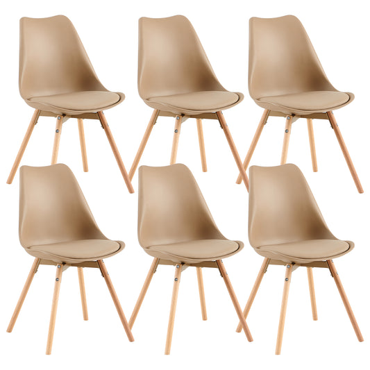 Lot de 6 chaises de salle à manger rembourrées avec bois massif Assise Dossier pour salle à manger, salon, chambre à coucher, salle de conférence Kaki