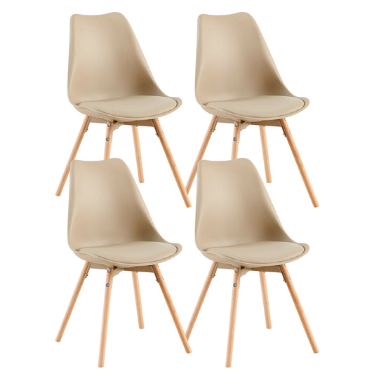 Lot de 4 chaises de salle à manger, rembourrées, avec bois massif, assise et dossier, pour salle à manger, salon, chambre à coucher, salle de conférence, kaki clair