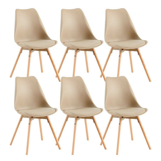 Lot de 6 chaises de salle à manger, rembourrées, avec bois massif, assise et dossier, pour salle à manger, salon, chambre à coucher, salle de conférence, kaki clair