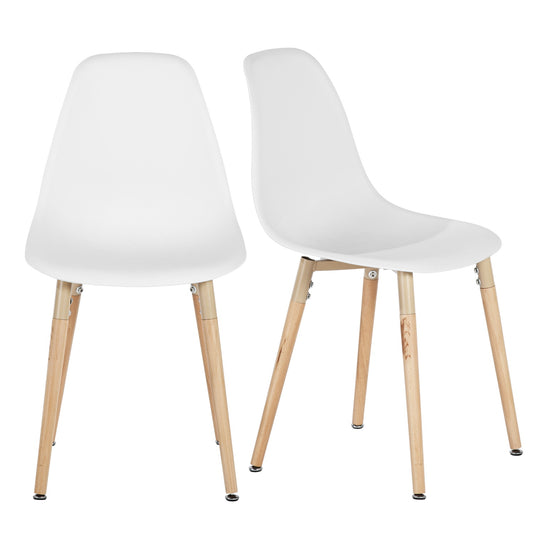 Lot de 2 chaises de salle à manger en plastique Blanc - Pieds en hêtre, style scandinave