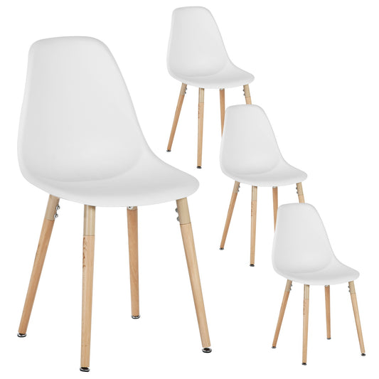 Lot de 4 chaises de salle à manger en plastique Blanc - Pieds en hêtre, style scandinave