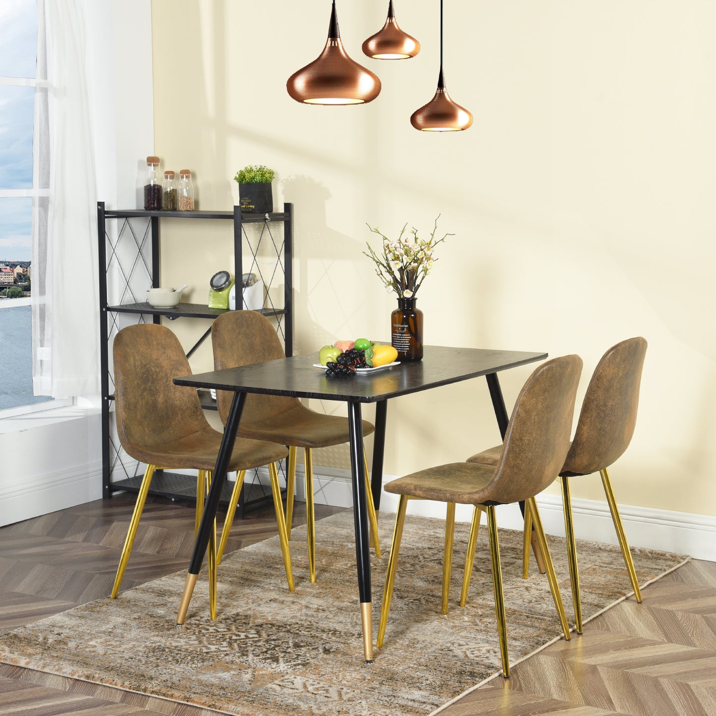 Lot de 4 chaises de salle à manger en daim marron avec pieds en métal doré-design contemporain