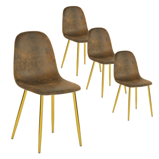 Lot de 4 chaises de salle à manger en daim marron avec pieds en métal doré-design contemporain