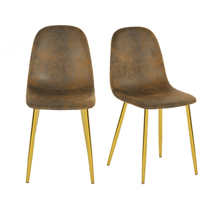 Lot de 2 chaises de salle à manger en daim marron avec pieds en métal doré-design contemporain
