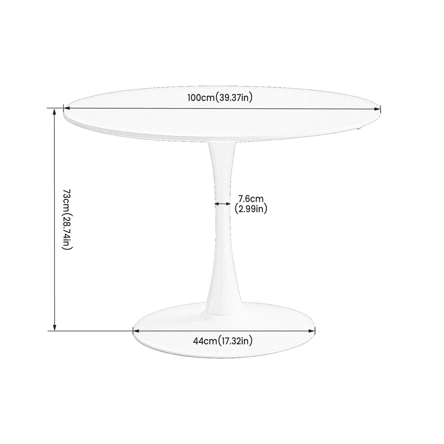 Table à Manger Ronde Moderne, Table de Bar, Bureau, Convient pour la Cuisine, Manger, Salon et Bureau, pour 2 à 4 Personnes, Diamètre 100 cm--Blanc