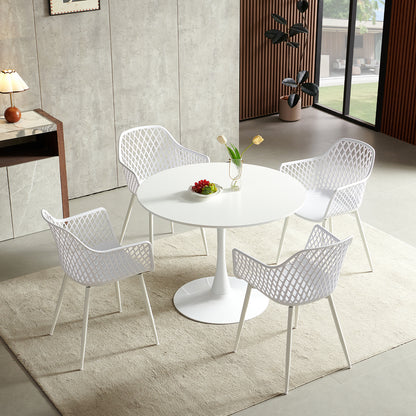 Table à Manger Ronde Moderne, Table de Bar, Bureau, Convient pour la Cuisine, Manger, Salon et Bureau, pour 2 à 4 Personnes, Diamètre 100 cm--Blanc